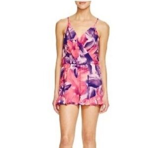 Amanda Uprichard Alyssa Silk Flora Ruffled Short Romper Medium